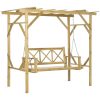 Swing bed with pergola for two persons 221x140x196 cm adjustable height solid wood frame 