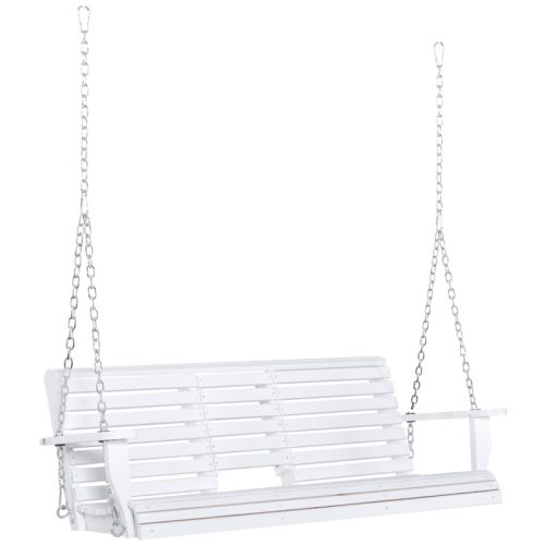 Veranda swing bed 2-3 persons white hanging swing chair 150x75x53 cm wooden swing bench suspended bench