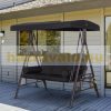 Swing bed 3-person garden seating set 120x208x172 cm black with two small tables