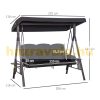 Swing bed 3-person garden seating set 120x208x172 cm black with two small tables