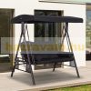 Swing bed 3-person garden seating set 120x208x172 cm black with two small tables
