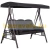 Swing bed 3-person garden seating set 120x208x172 cm black with two small tables