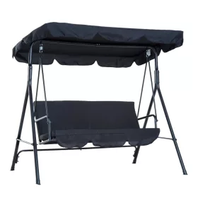   Hintaágy 3 személyes masszív hintaszék fekete 172x110x152 cm