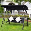 Swing bed 3-person polyrattan garden seating set 198x124x179 cm black