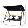 Swing bed 3-person polyrattan garden seating set 198x124x179 cm black