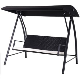   Hintaágy 3 személyes polirattan kerti ülőgarnitúra fekete 198x124x179 cm