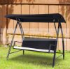 Swing bed 3-person polyrattan garden seating set black 198x124x179 cm