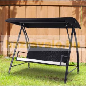   Hintaágy 3 személyes polirattan kerti ülőgarnitúra fekete 198x124x179 cm