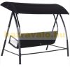 Swing bed 3-person polyrattan garden seating set black 198x124x179 cm
