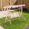 Children's swing bed with awning 110x70x110 cm 2-seater garden swing for 3-6 years old pink 