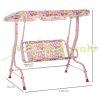 Children's swing bed with awning 110x70x110 cm 2-seater garden swing for 3-6 years old pink 