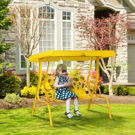   Gyermek hintaágy napellenzővel 110x70x113 cm 2 üléses kerti hinta 3-6 éves korig sárga