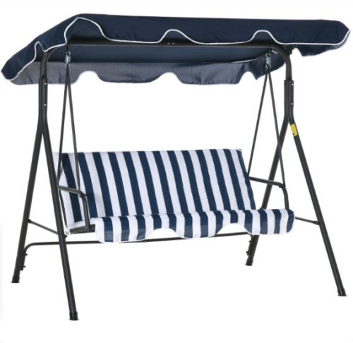 Swing bed 3-person garden seating set blue-white striped 172x120x153 cm