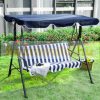 Swing bed 3-person garden seating set blue-white striped 172x120x153 cm