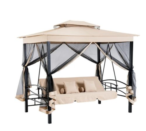 Luxury Swing bed with pavilion 3 seats with folding backrest in beige color