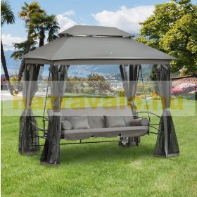   Luxus Hintaágy pavilonnal 3 üléses lehajtható háttámlával szürke színben