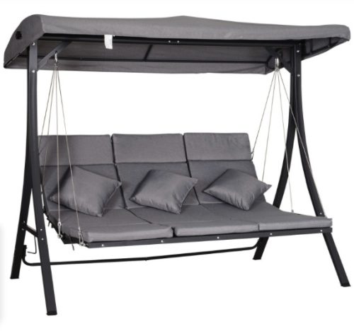 Swing bed 3-person garden seating set gray 200x115x168 cm with adjustable awning