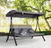 Swing bed 3-person garden seating set gray 200x115x168 cm with adjustable awning
