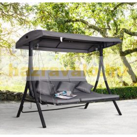   Hintaágy 3 személyes kerti ülőgarnitúra szürke 200x115x168 cm állítható napellenzővel