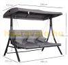 Swing bed 3-person garden seating set gray 200x115x168 cm with adjustable awning