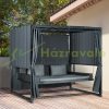 Outdoor swing bed, sun bed and pavilion in one PE rattan roof, padding, waterproof 235x180x210 cm gray