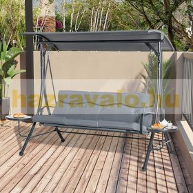   Hintaágy 3 személyes kerti ülőgarnitúra 271x125x177 cm állítható napfénytetővel asztaltal szürke 