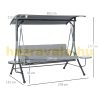 Swing bed 3-person garden seating set 271x125x177 cm with adjustable sunroof and table gray 