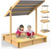 Covered sandbox 120x120x120 cm roof adjustable height and tiltable, pine wood sandbox with anthracite roof