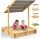 Covered sandbox 120x120x120 cm roof adjustable height and tiltable, pine wood sandbox with anthracite roof