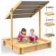 Covered sandbox 120x120x120 cm roof adjustable height and tiltable, pine wood sandbox with anthracite roof