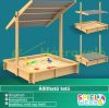 Covered sandbox 120x120x120 cm roof adjustable height and tiltable, pine wood sandbox with anthracite roof