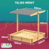 Covered sandbox 120x120x120 cm roof adjustable height and tiltable, pine wood sandbox with anthracite roof