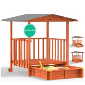   Homokozó fedett játékterasszal 133x127x137 cm vízlepergető ponyvatető UV-védelemmel lucfenyő homokozó