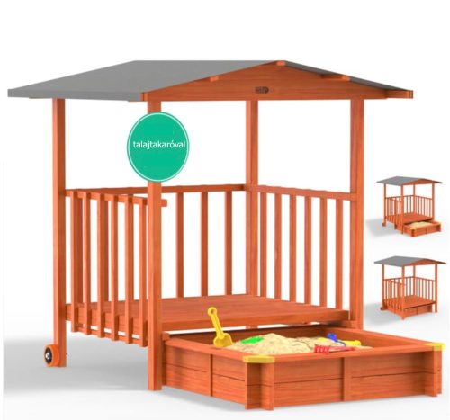 Sandpit with covered play terrace 133x127x137 cm water-repellent tarpaulin roof with UV protection spruce sandpit