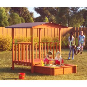   Homokozó fedett játékterasszal 133x127x137 cm vízlepergető ponyvatető UV-védelemmel lucfenyő homokozó