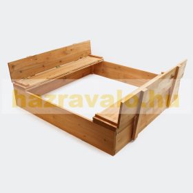   Védőtetős homokozó, ami átalakítható padnak. Fedeles fa homokozó tetővel 100x100x18 cm