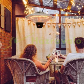   Mennyezeti hősugárzó 3 fűtési fokozattal, Ø42x29 cm 1500W LED világítással és távirányítóval, teraszfűtő alumínium