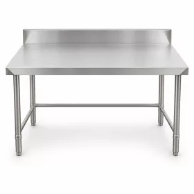   Inox munkaasztal 120×60 cm, rozsdamentes konyhai pult leesésvédő hátsó peremmel, SUS201 acélból