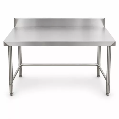 Inox munkaasztal 120×60 cm, rozsdamentes konyhai pult leesésvédő hátsó peremmel, SUS201 acélból