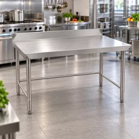   Inox munkaasztal 120×60 cm, rozsdamentes konyhai pult leesésvédő hátsó peremmel, SUS201 acélból