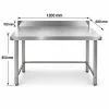Inox munkaasztal 120×60 cm, rozsdamentes konyhai pult leesésvédő hátsó peremmel, SUS201 acélból