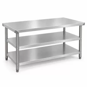 Inox munkaasztal 120×60 cm, rozsdamentes konyhai pult leesésvédő hátsó peremmel, SUS201 acélból