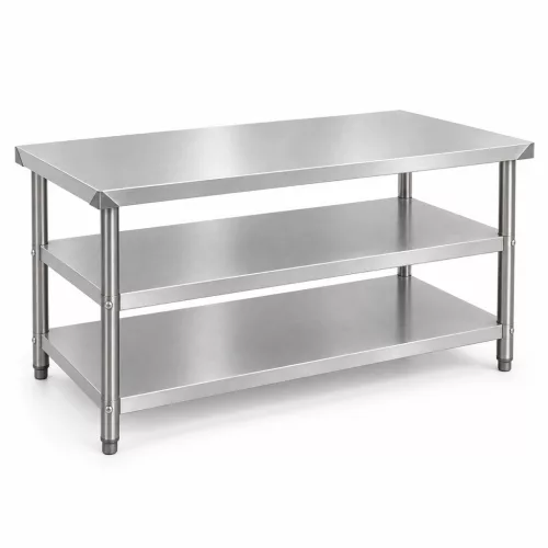 Inox munkaasztal 120×60 cm, rozsdamentes konyhai pult leesésvédő hátsó peremmel, SUS201 acélból