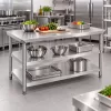 Inox munkaasztal 120×60 cm, rozsdamentes konyhai pult leesésvédő hátsó peremmel, SUS201 acélból