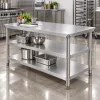 Inox munkaasztal 120×60 cm, rozsdamentes konyhai pult leesésvédő hátsó peremmel, SUS201 acélból