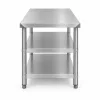 Inox munkaasztal 120×60 cm, rozsdamentes konyhai pult leesésvédő hátsó peremmel, SUS201 acélból