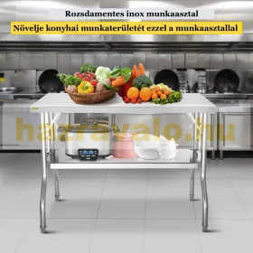   Inox ipari asztal 122x61x85 cm 130 kg teherbírású nagykonyhai rozsdamentes bútor munkaasztal