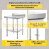 Inox ipari konyhaasztal 60x60 cm 150 kg teherbírású nagykonyhai rozsdamentes bútor munkaasztal peremmel