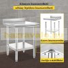 Inox ipari konyhaasztal 60x60 cm 150 kg teherbírású nagykonyhai rozsdamentes bútor munkaasztal peremmel