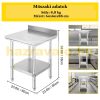 Inox ipari konyhaasztal 60x60 cm 150 kg teherbírású nagykonyhai rozsdamentes bútor munkaasztal peremmel